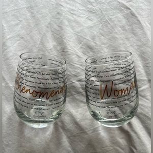 Never used! Set of 2 stemless wine glasses ft Angelou “Phenomenal Woman” poem